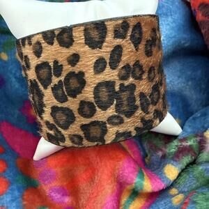 NWT Animal Leopard Print Faux Fur Hide Wide Cuff Cowgirl Western Bracelet